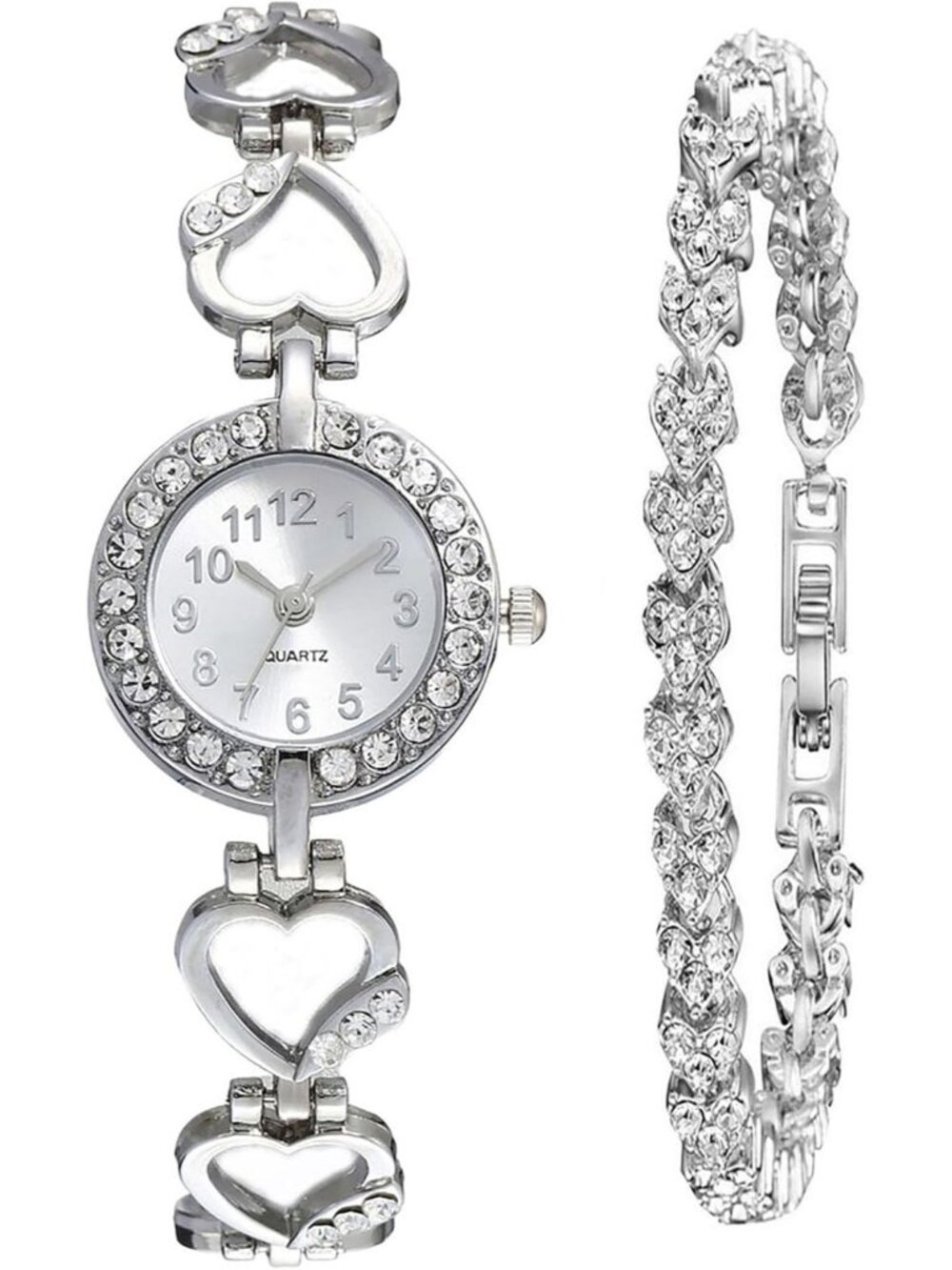 Women's Silver Stylish Hollow Stainless Steel Strap Diamond Bracelet Wrist Watch